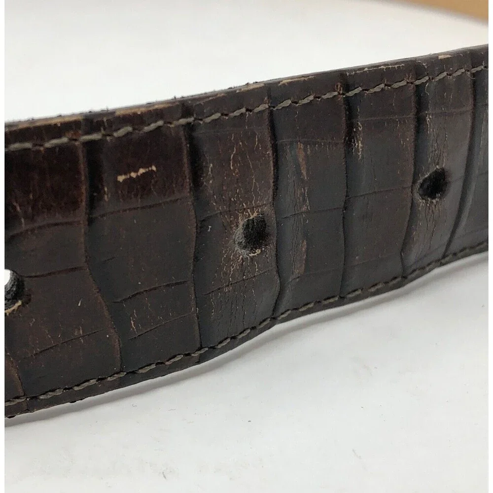 Brighton Croc Embossed Leather Belt Womens M/30 Brown Silver Gold Buckle Glam